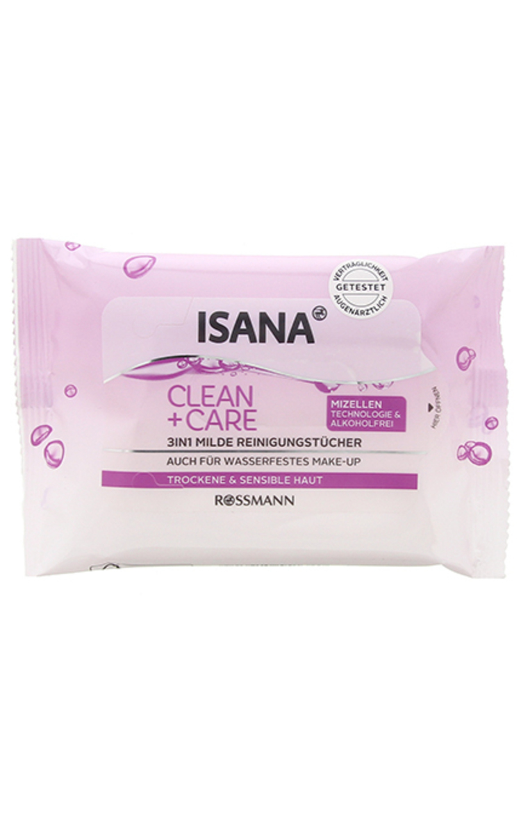 ISANA ISANA Clean+Care Mizellen Mini mitrās salvetes, 10gab. 10 gab.