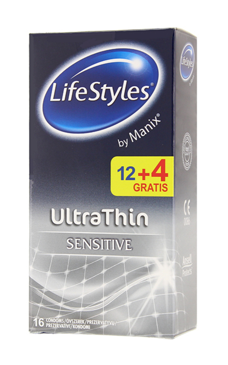 LIFE STYLES LIFESTYLES UltraThin Sensitive prezervatīvi, 12+4gab. 16 gab.