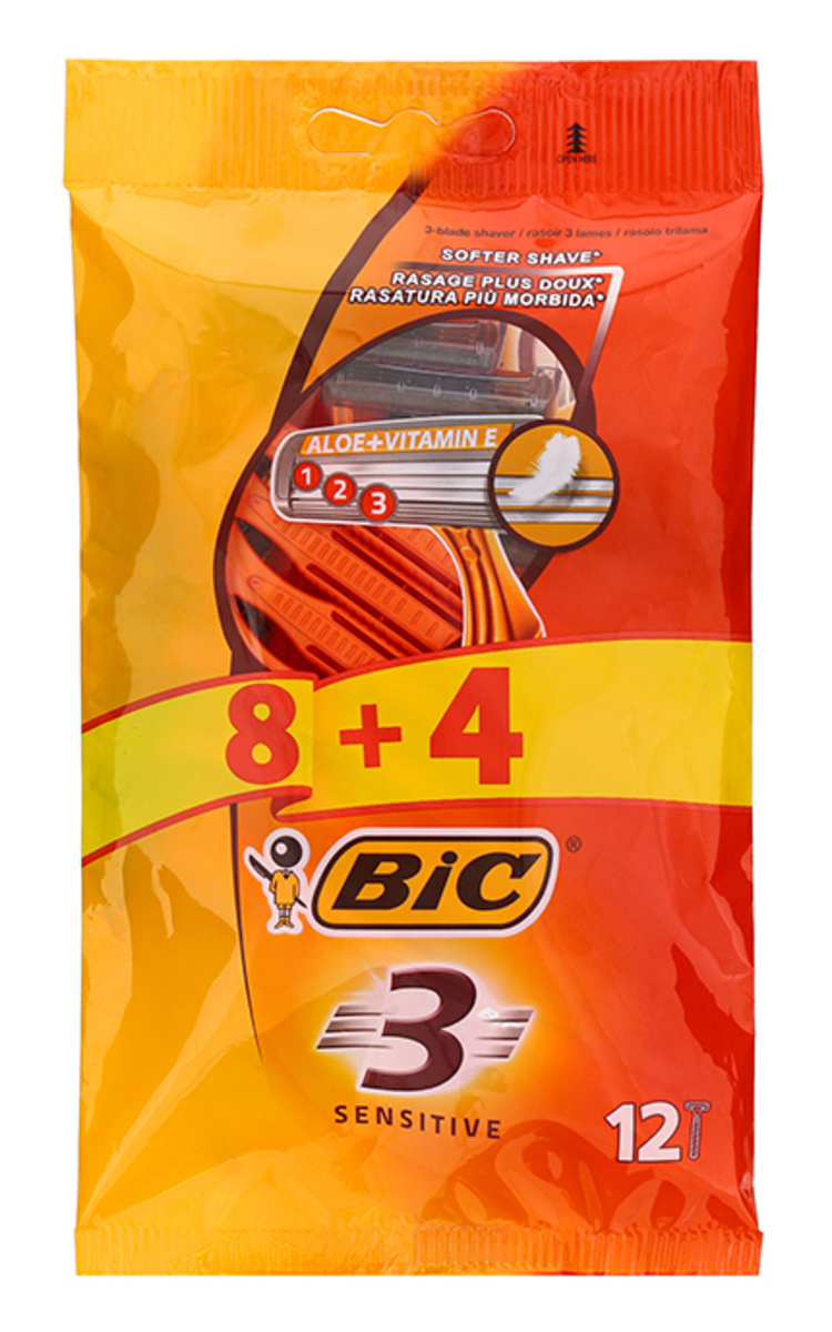 BIC BIC Sensitive3 vienreizējie vīriešu skuvekļi, 12gab. 12 gab.