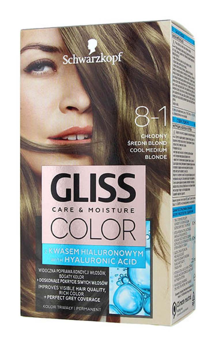 GLISS COLOR GLISS COLOR Care&Moisture noturīga matu krāsa, 8-1 Vēsi vidēji blonds, 1gab. 1 gab.