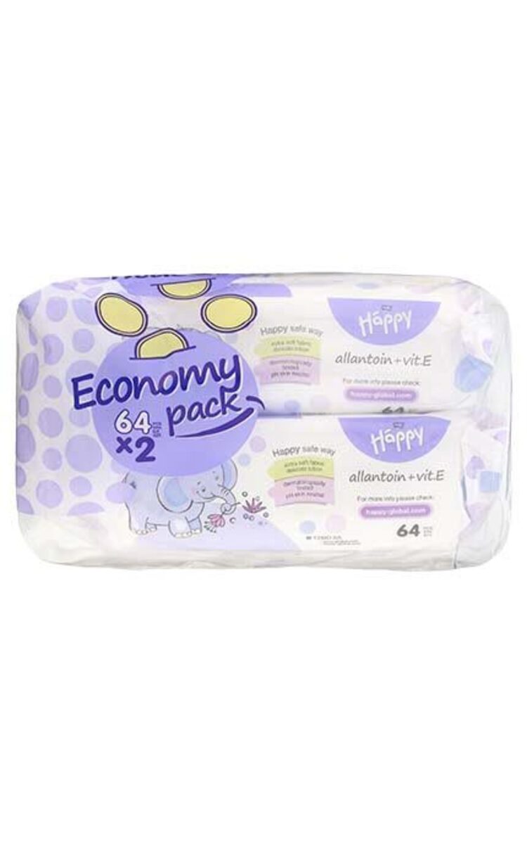 HAPPY  HAPPY Economy Pack влажные салфетки, 2x64шт. 128 шт