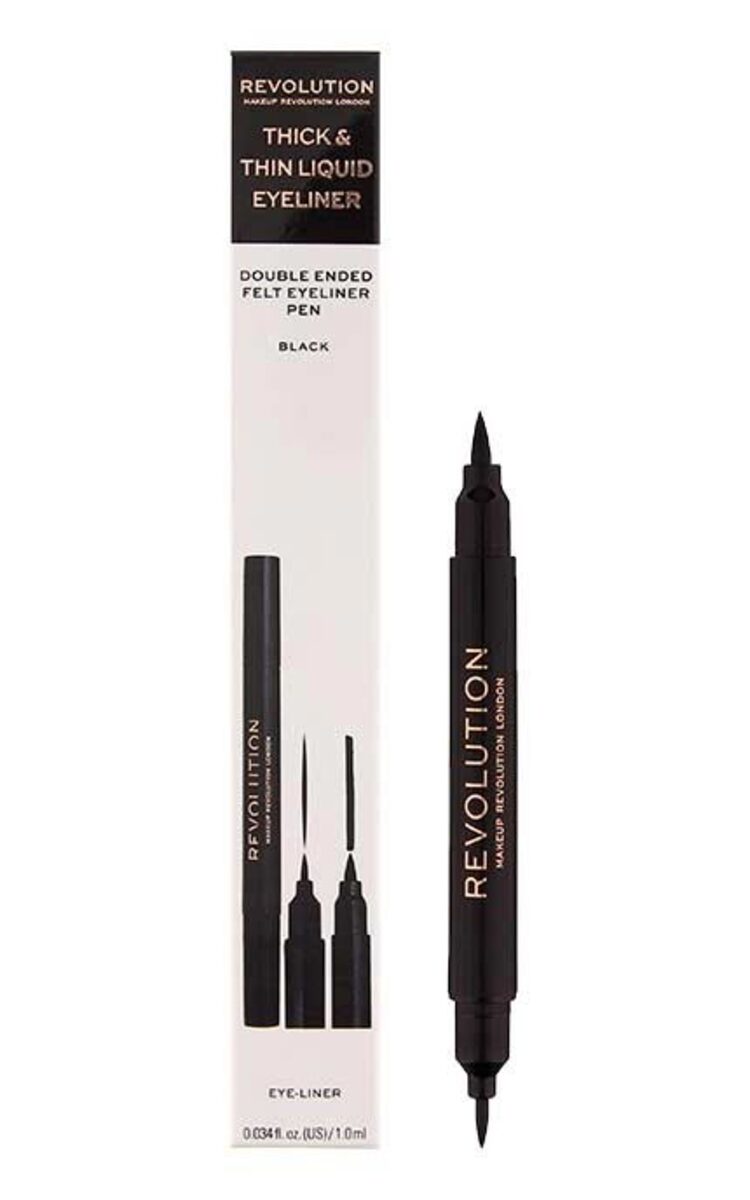 MAKE UP REVOLUTION MAKEUP REVOLUTION Thick&Thin Liquid Eyeliner acu laineris, Black, 1ml Ultra Black