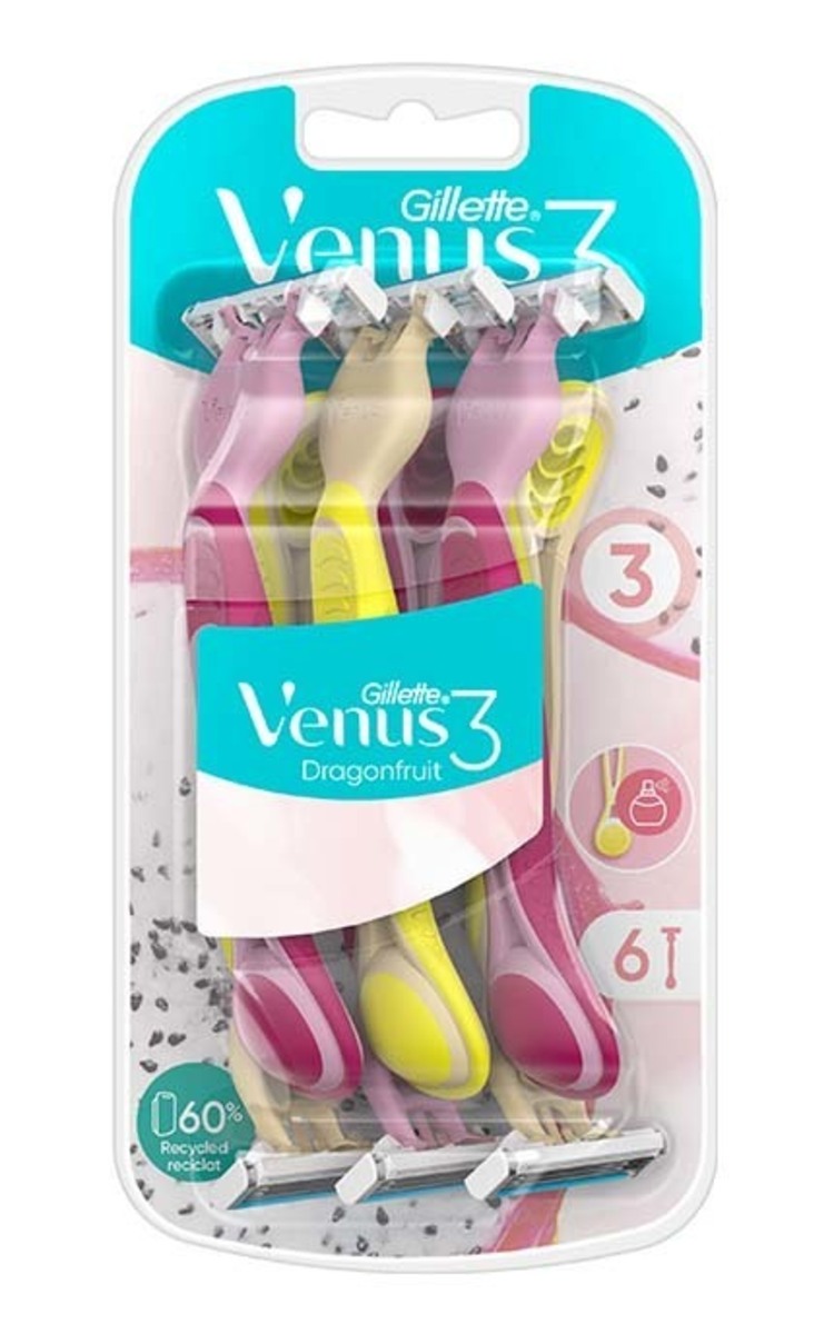 GILLETTE GILLETTE Venus3 Dragonfruit vienreizējie sieviešu skuvekļi, 6gab. 6 gab.