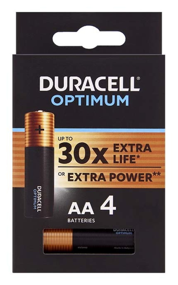 DURACELL DURACELL Optimum AA baterijas, MX1500, 4gab. 4 gab.