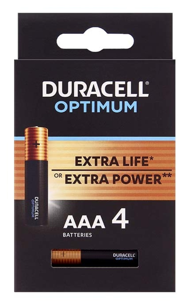 DURACELL DURACELL Optimum AAA baterijas, MX2400, 4gab. 4 gab.