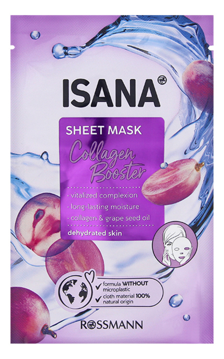 ISANA ISANA Collagen Booster pretgrumbu auduma sejas maska, 1gab. 1 gab.