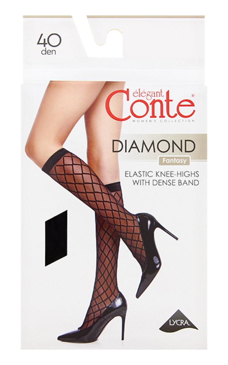 CONTE CONTE Fantasy Diamond 40den pusgarās zeķes, Nero, 1 pāris Ultra Black