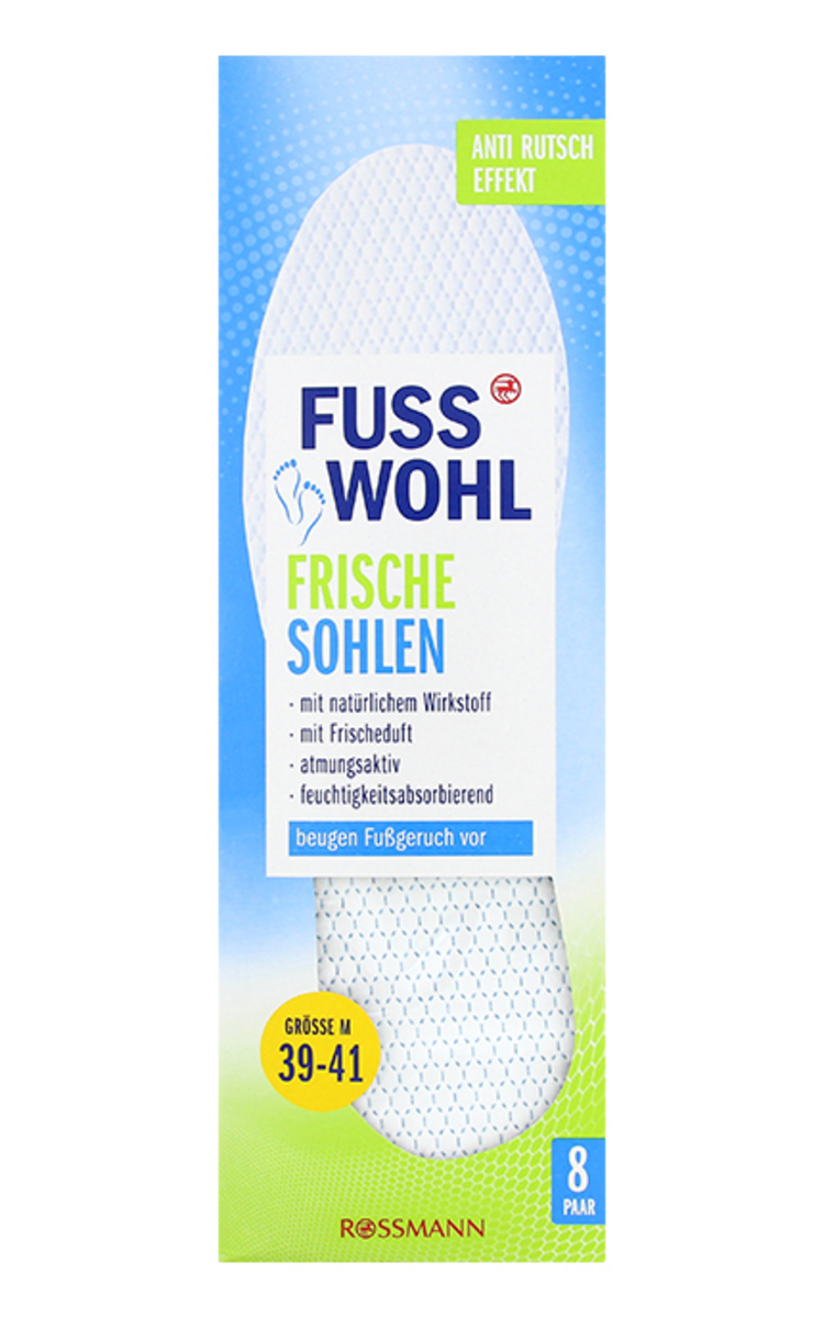 FUSS WOHL FUSS WOHL Frische Sohlen zolītes apaviem pēdu svaigumam, 8pāri M 39-41