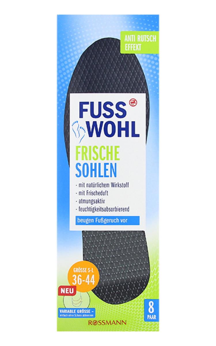 FUSS WOHL FUSS WOHL Frische Sohlen zolītes apaviem pēdu svaigumam, 8pāri S-L 36-44