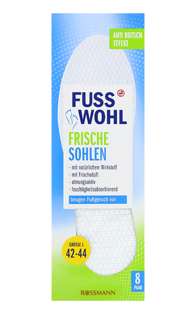 FUSS WOHL FUSS WOHL Frische Sohlen zolītes apaviem pēdu svaigumam, 8pāri L 42-44