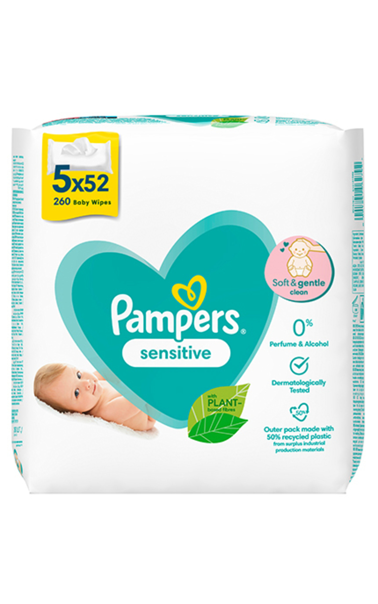 PAMPERS PAMPERS Sensitive mitrās salvetes, 5x52gab. 260 gab.