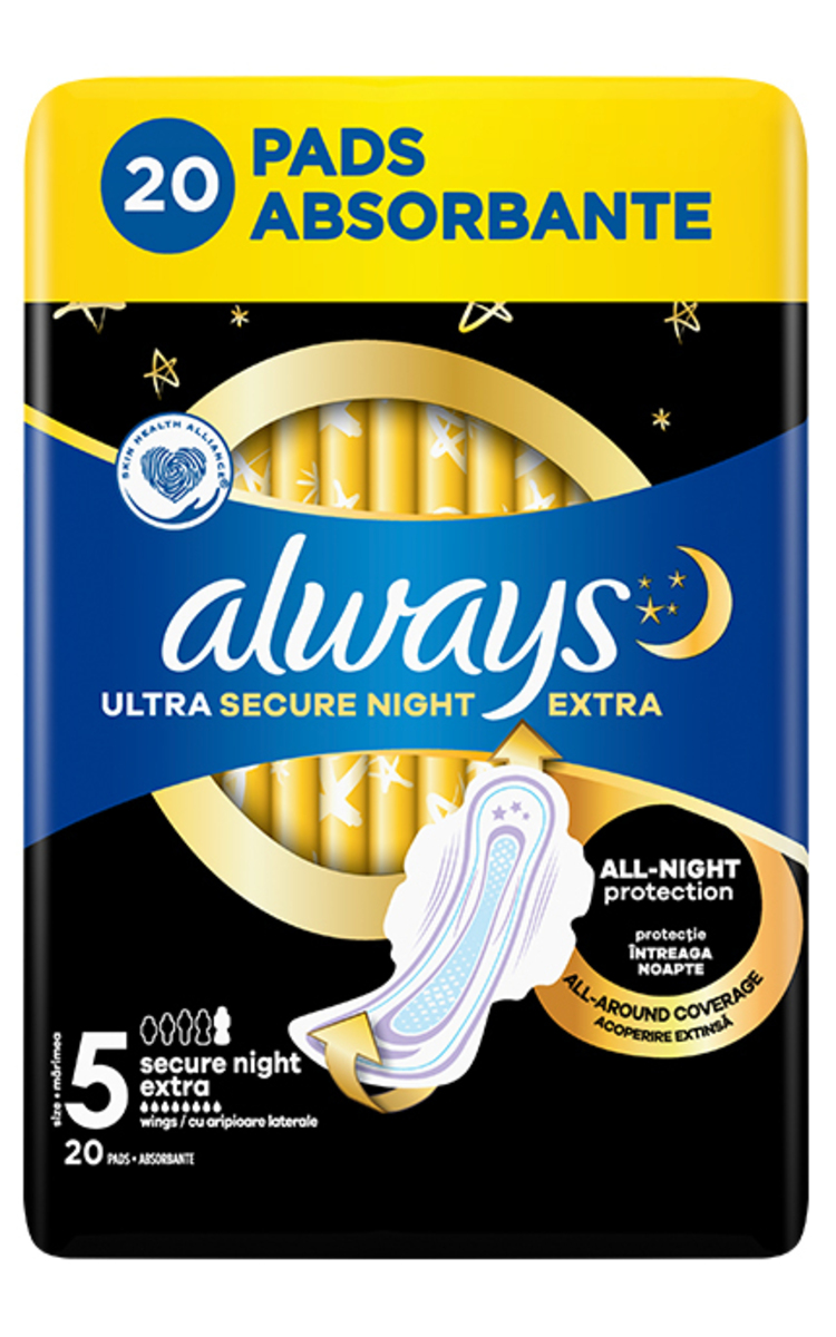 ALWAYS ALWAYS Ultra Secure Night Extra higiēniskās paketes, 20gab. 20 gab.