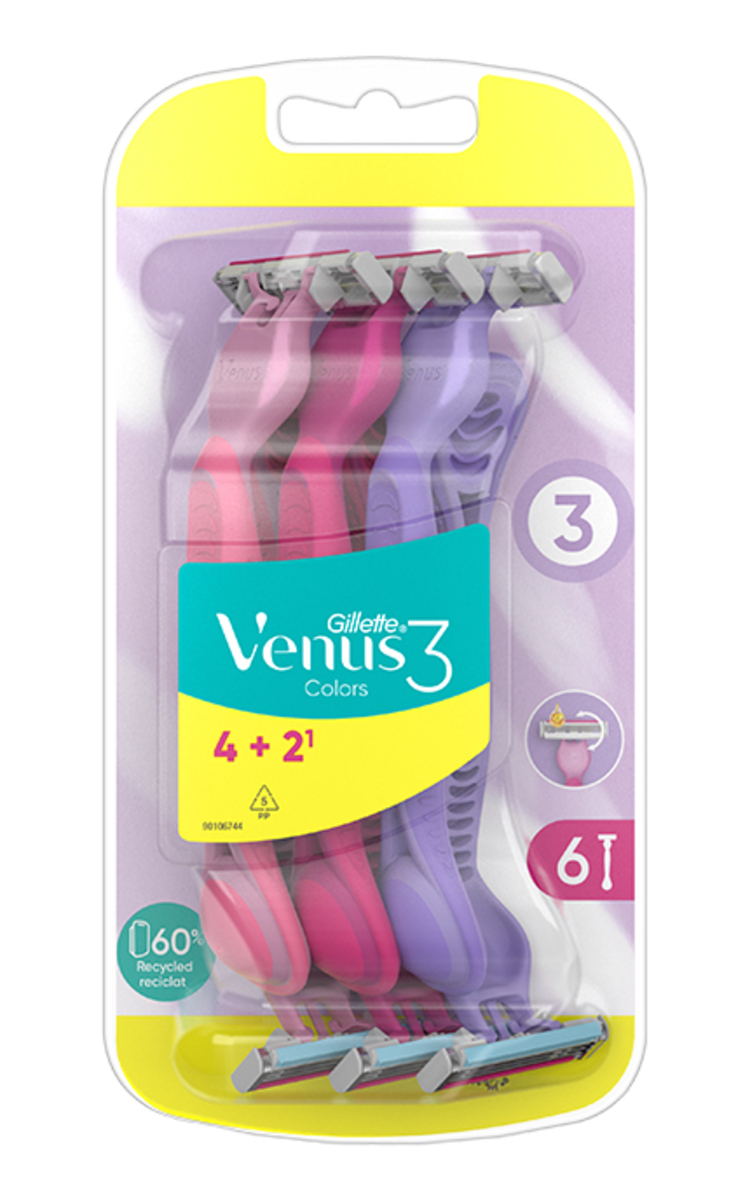 GILLETTE GILLETTE Venus Simply Colors vienreizējie sieviešu skuvekļi, 6gab. 6 gab.