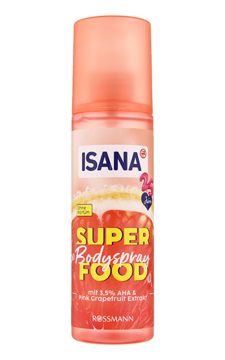 ISANA ISANA Super Food AHA 3,5%&Pink Grapefruit izsmidzināms ķermeņa sprejs, 200ml 200 ml