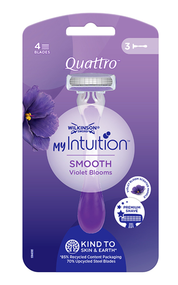 WILKINSON WILKINSON Quattro Smooth Violet Bloom vienreizējās lietošanas skuveklis sievietēm, 3gab. 3 gab.