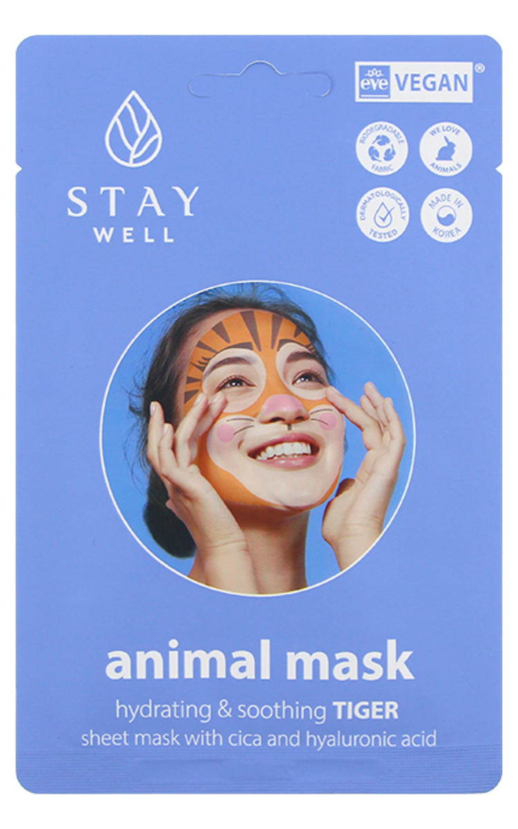 STAY WELL STAY WELL Animal Mask Tiger mitrinoša un nomierinoša maska sejai, 1gab., 20g 1 gab.