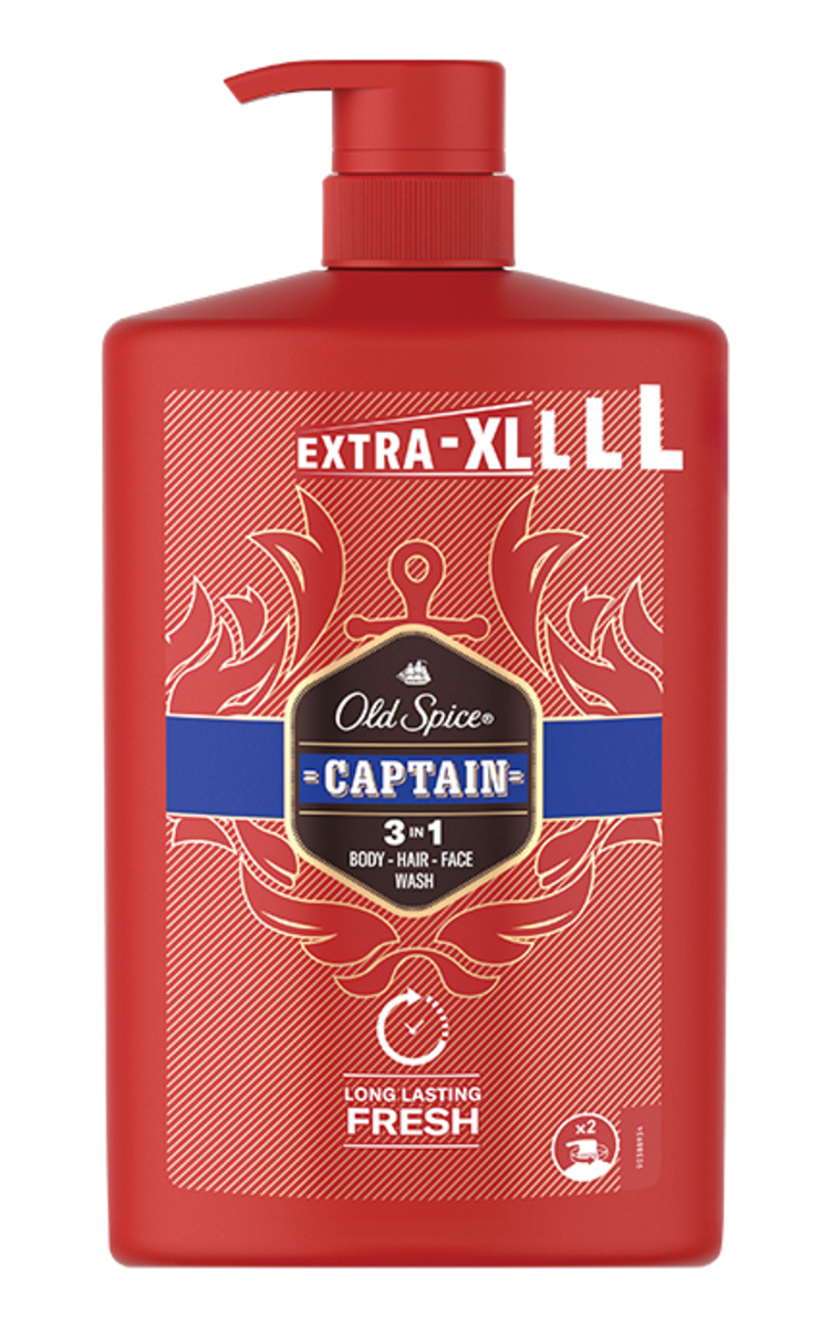 OLD SPICE OLD SPICE Captain Hair&Body dušas želeja un šampūns vīriešiem, 1000ml 1000 ml