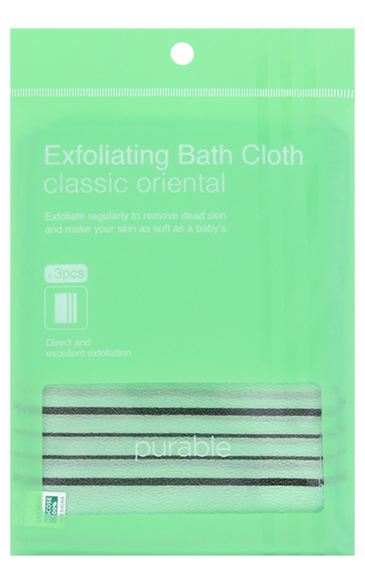 PURABLE Exfoliating Bath Cloth pīlinga drāniņas, 3gab.