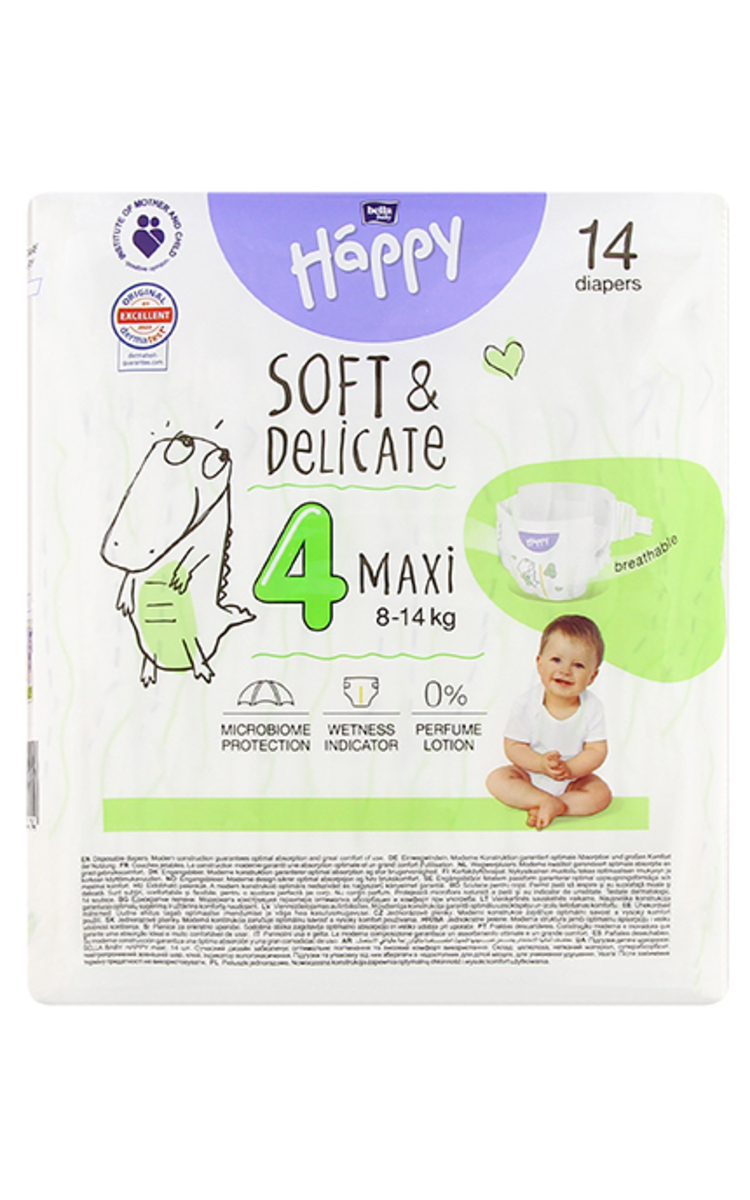 HAPPY  HAPPY Maxi autiņbiksītes mazuļiem 4izm. (8-18kg), 14gb 14 gab.