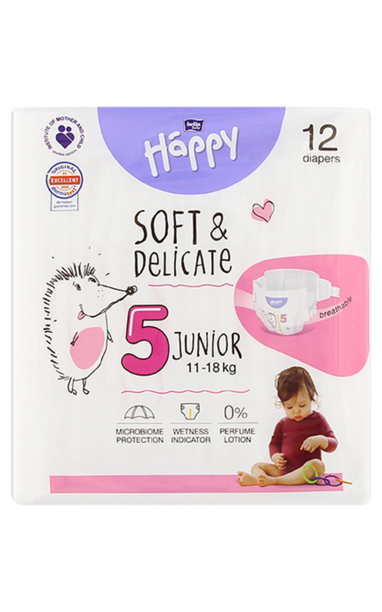 HAPPY  HAPPY Junior autiņbiksītes mazuļiem 5izm. (11-18kg), 12gb 12 gab.