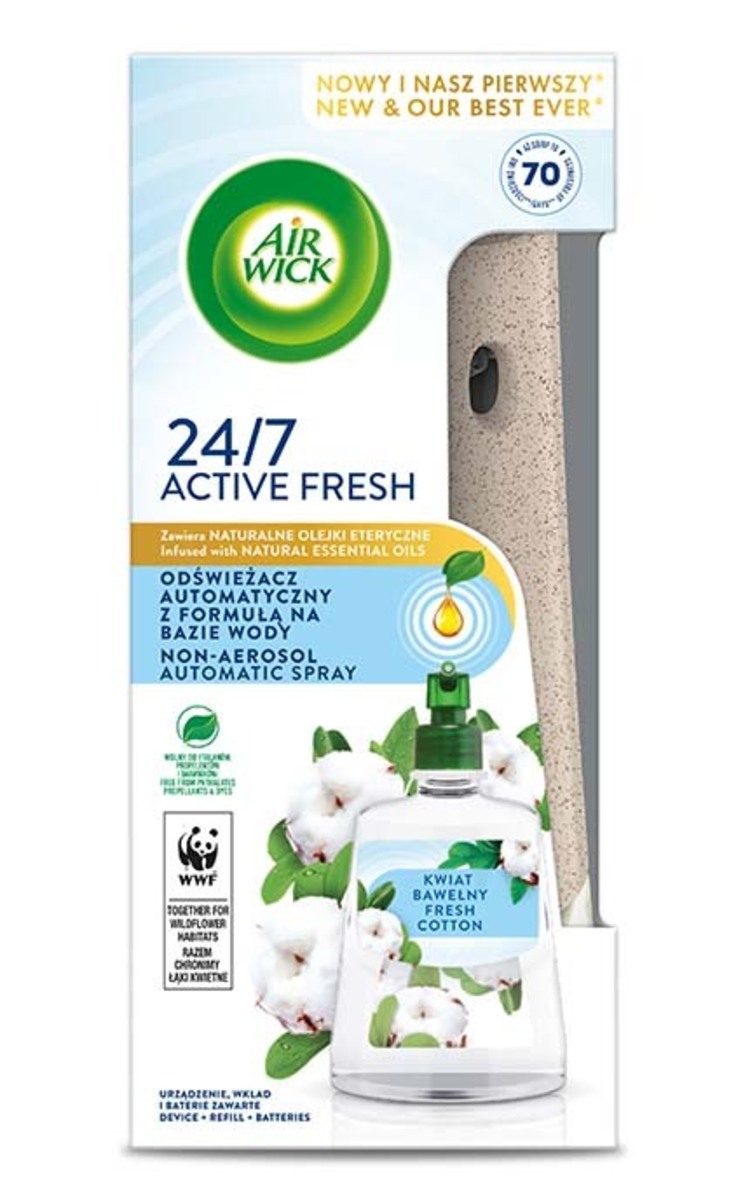 AIR WICK AIR WICK Active Fresh 24/7 Fresh Cotton gaisa atsvaidzinātājs, 228ml 1 gab.